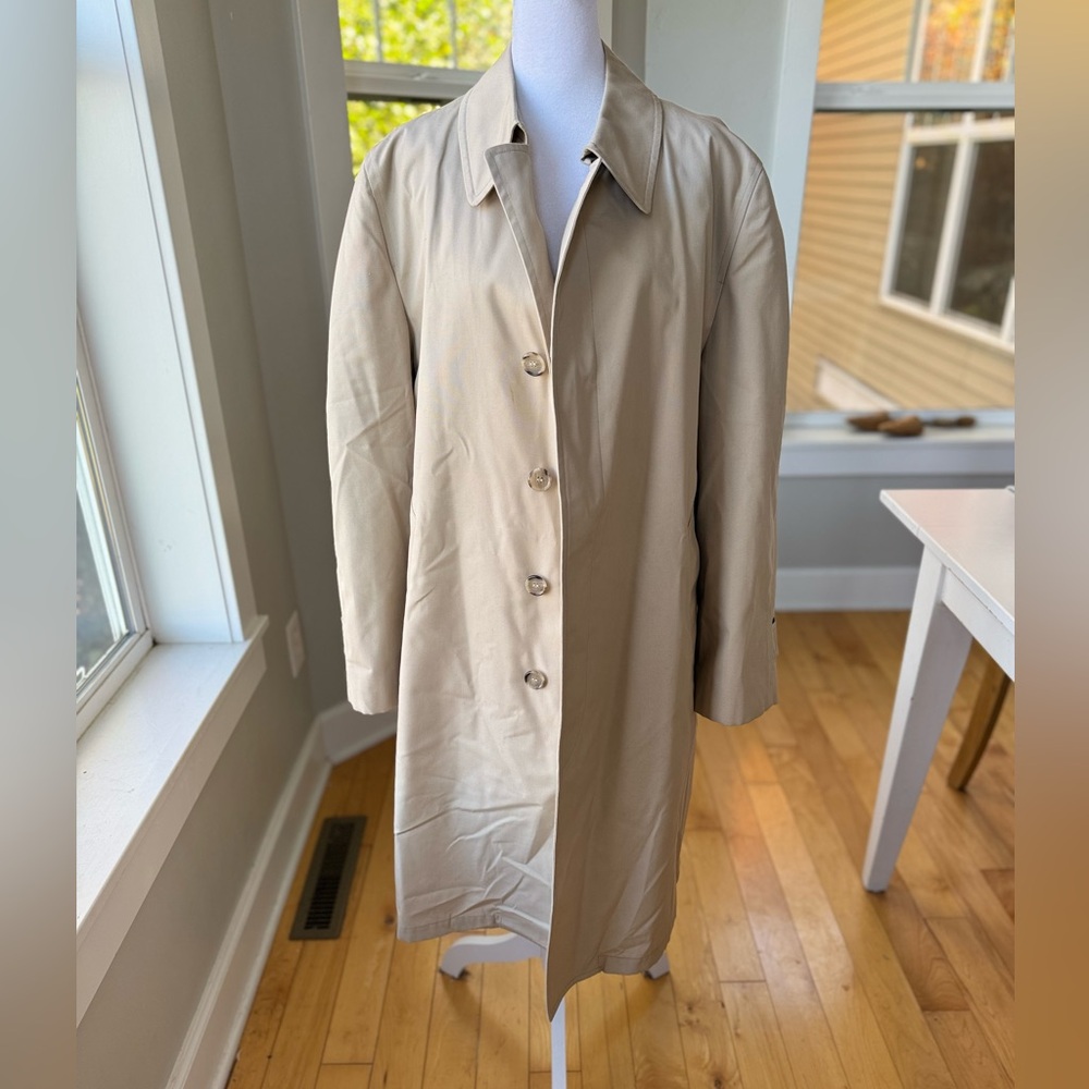 Vintage London Fog Khaki Tan Faux Fur Lined Trench Coat Sz 40 Reg Medium Large